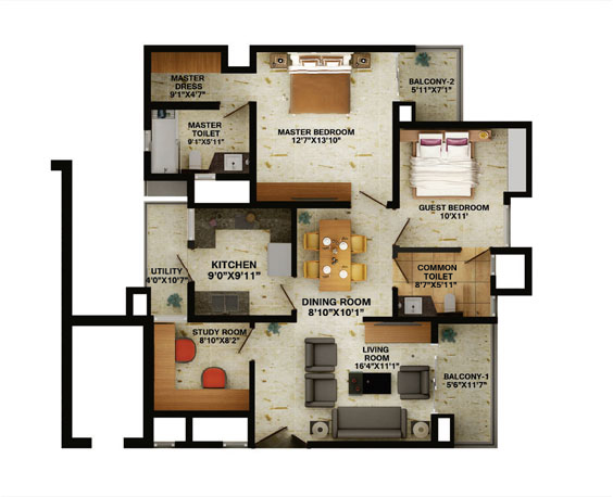2 BHK Floor Plan
