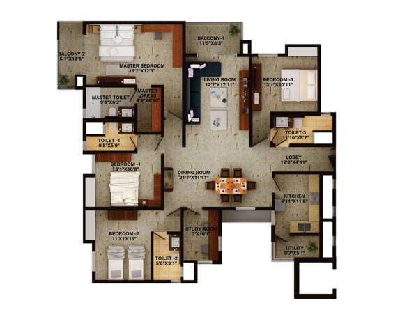 4 BHK Floor Plan Type A